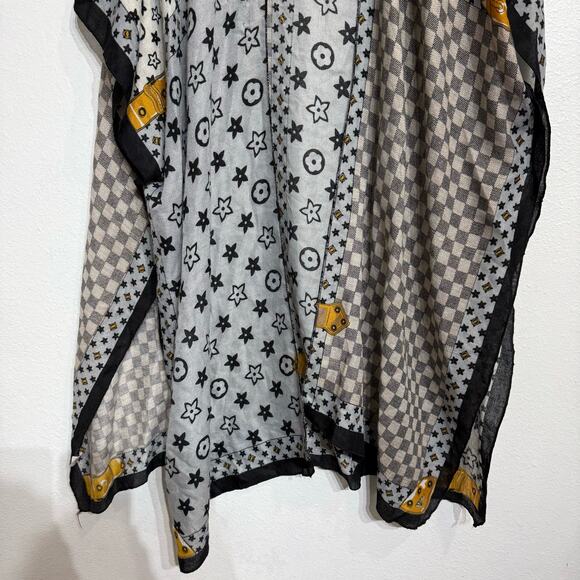 Odiva Black Print Open Front Kimono Sz O/S - Picture 7 of 12